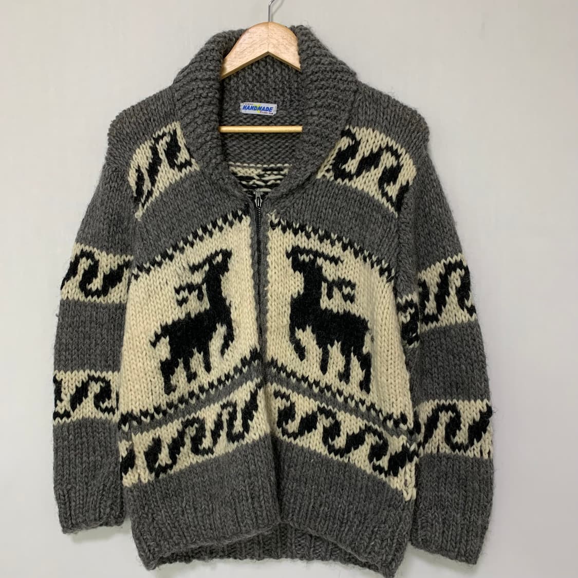 코위찬 빈티지 핸드메이드 노르딕 패턴 울 니트 집업 가디건 스웨터 상품이미지2