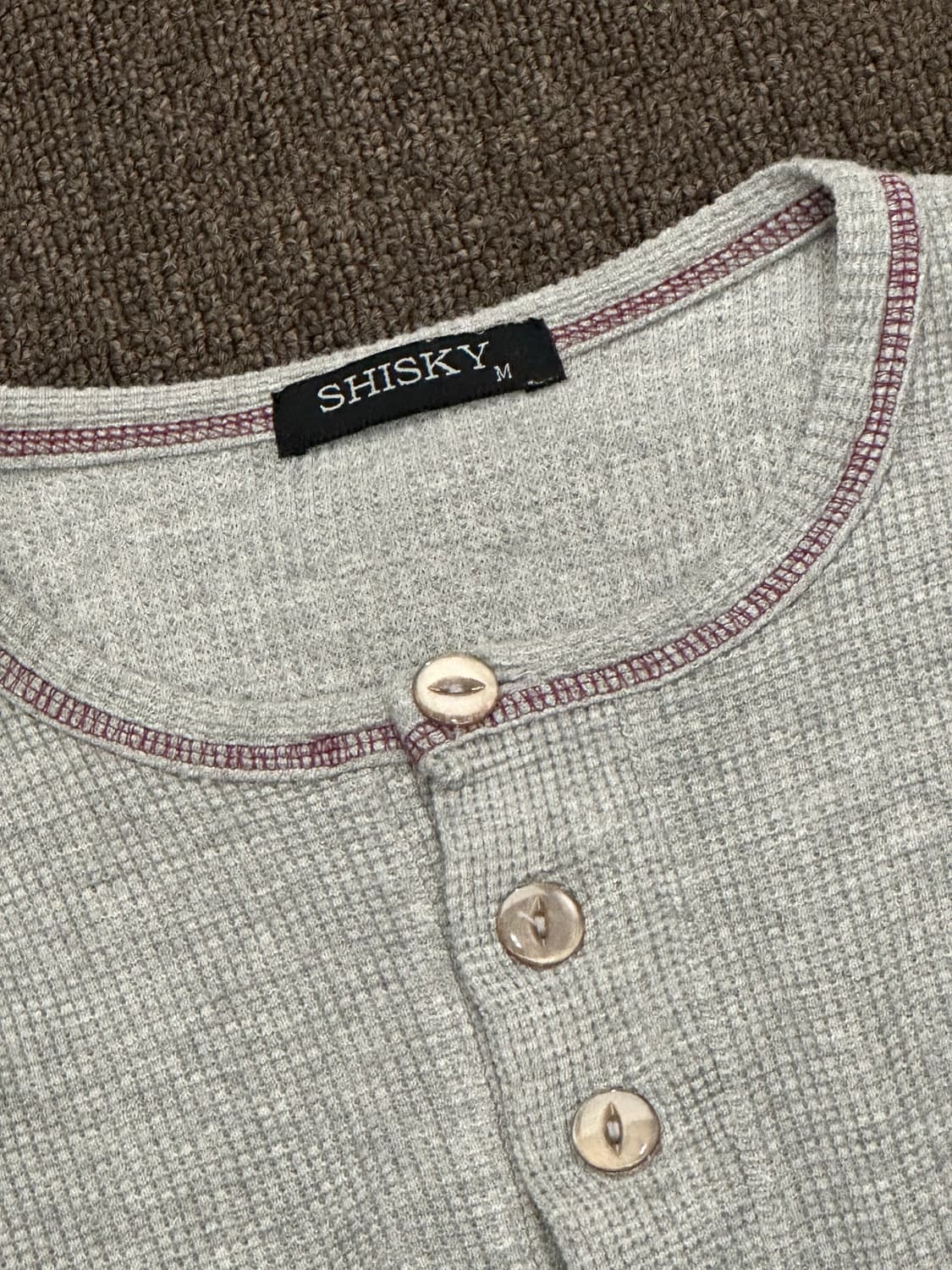 M)Japanese vintage 여성 그레이 와플 헨리넥 롱슬리브 상품이미지5