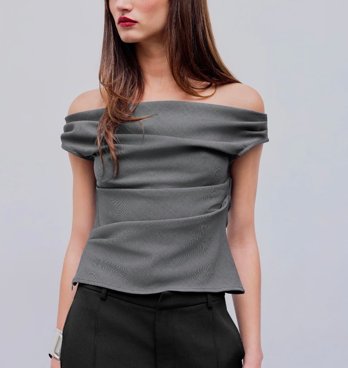 셔링 오프숄더 크롭탑 블라우스 상품이미지1