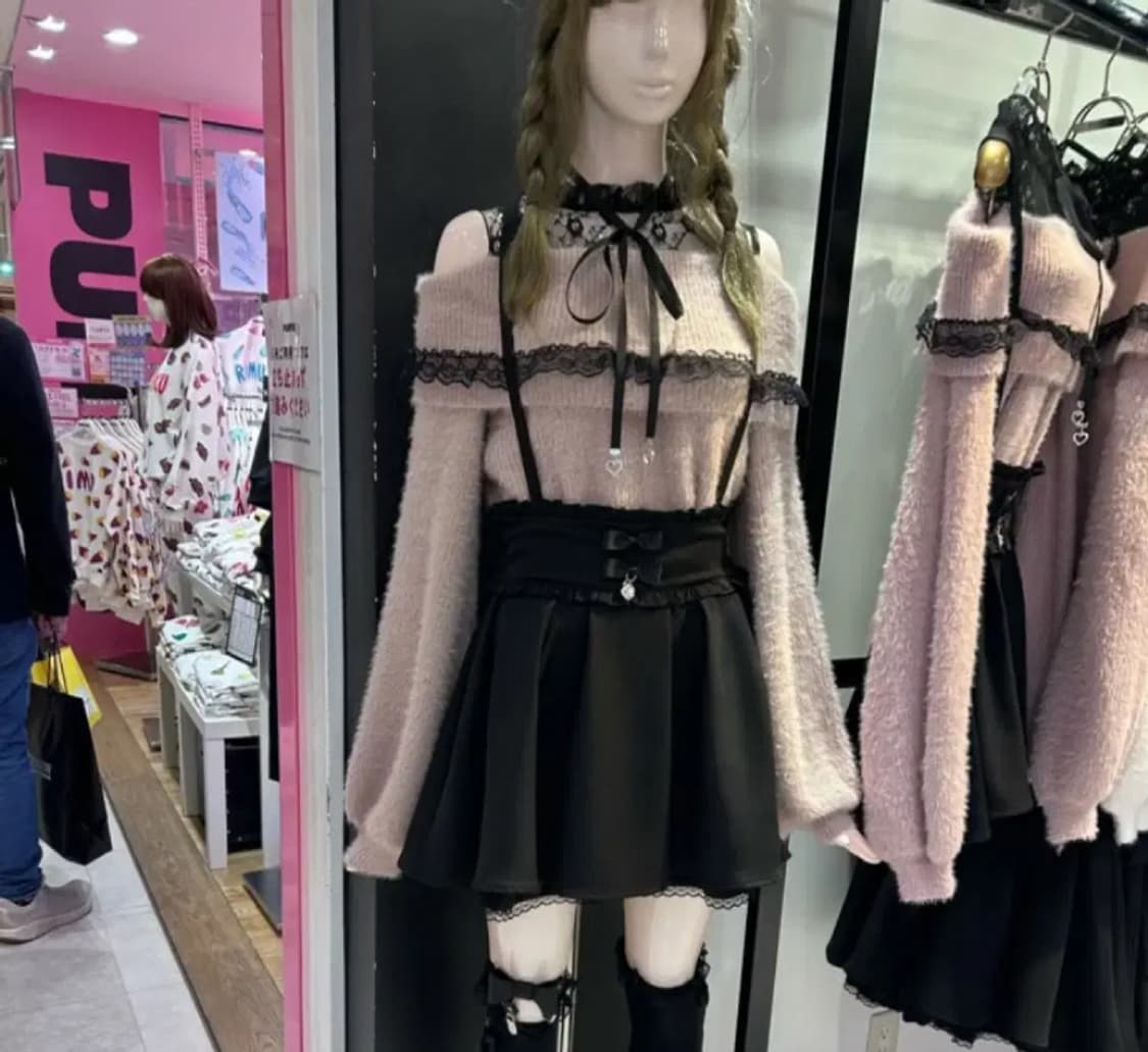 마즈 오프숄더 니트 핑크 지뢰계 갸루 빈티지 양산형 상품이미지1