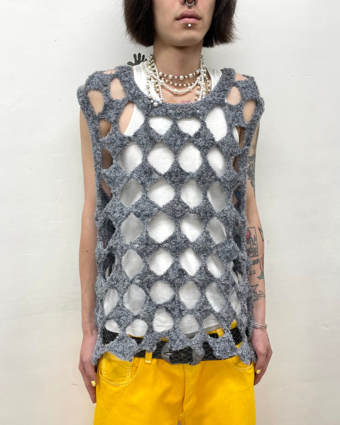 Grey Punching Diamond Fur Vest 상품이미지3