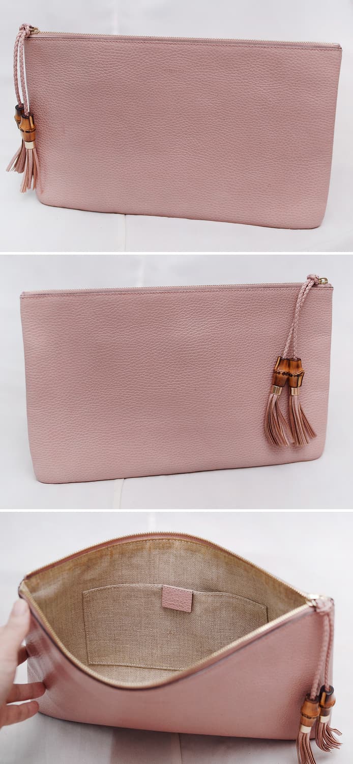 구찌 (GUCCI) 뱀부 테슬 페일핑크 토고가죽 클러치백 상품이미지4