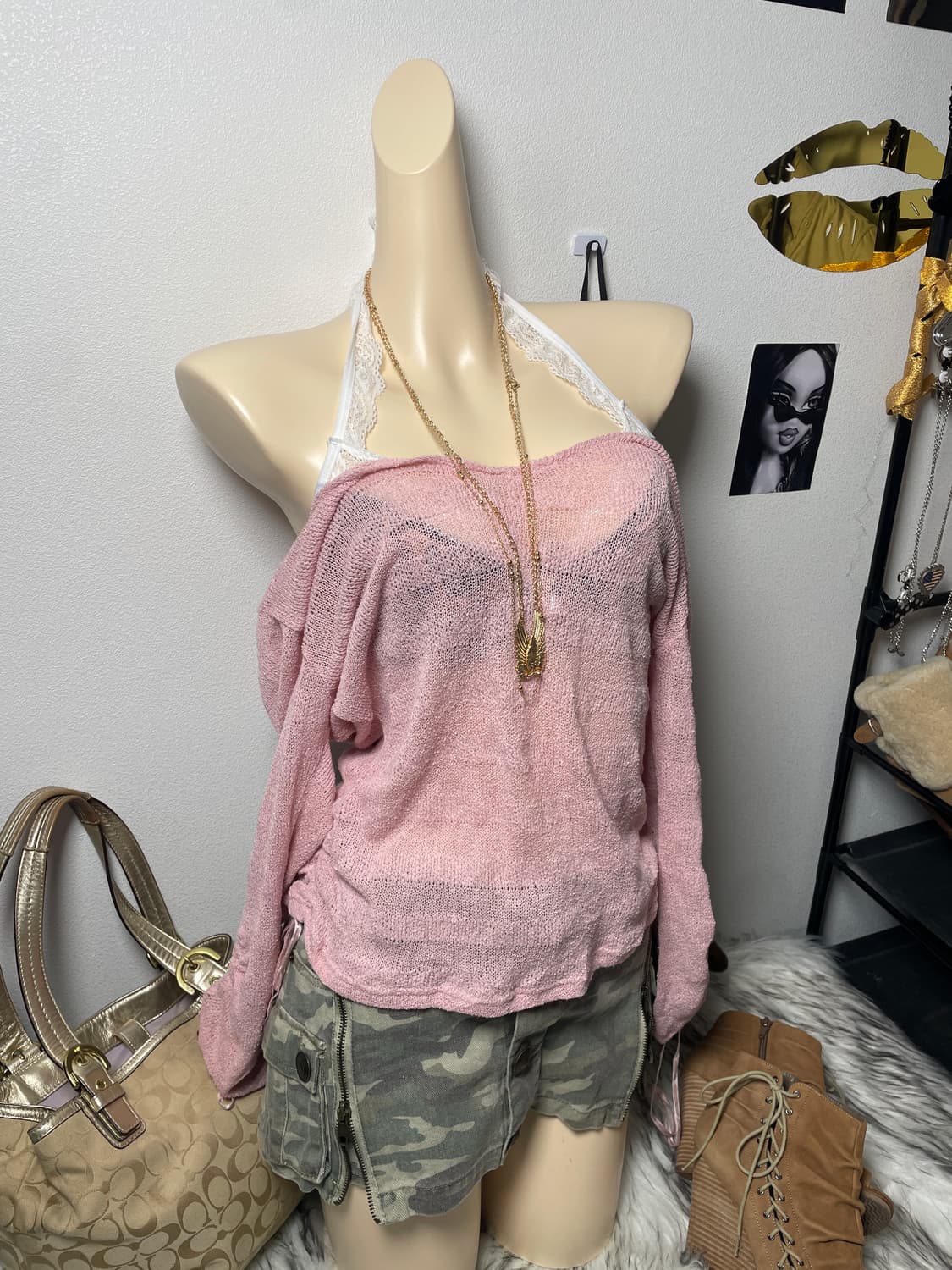 핑크 셔링 오프숄더 니트 상품이미지6