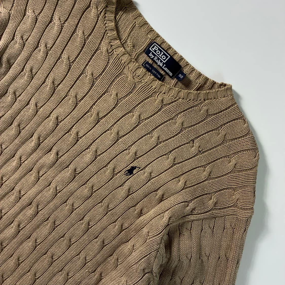 Polo  폴로 랄프로렌 90,s 자수 코튼 베이지 꽈배기 니트  상품이미지3