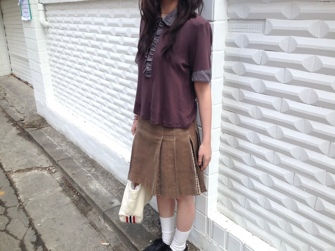 빈티지 프릴 반팔 셔츠 브라운 상품이미지5