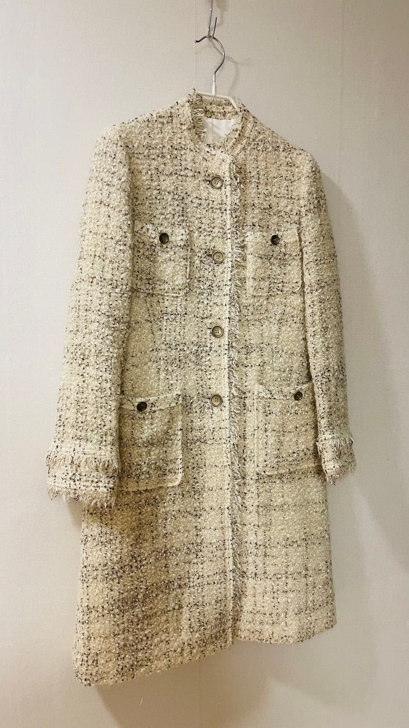 미샤 michaa 고급스러운 아이보리 트위드 롱 코트 150만원대 구매. 상품이미지2