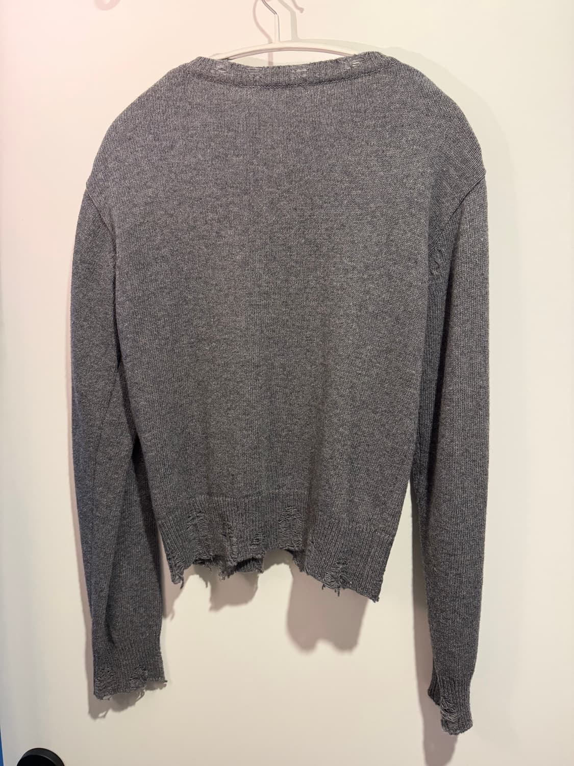 Destroyed Round Wool Knit Cardigan_차콜 상품이미지3