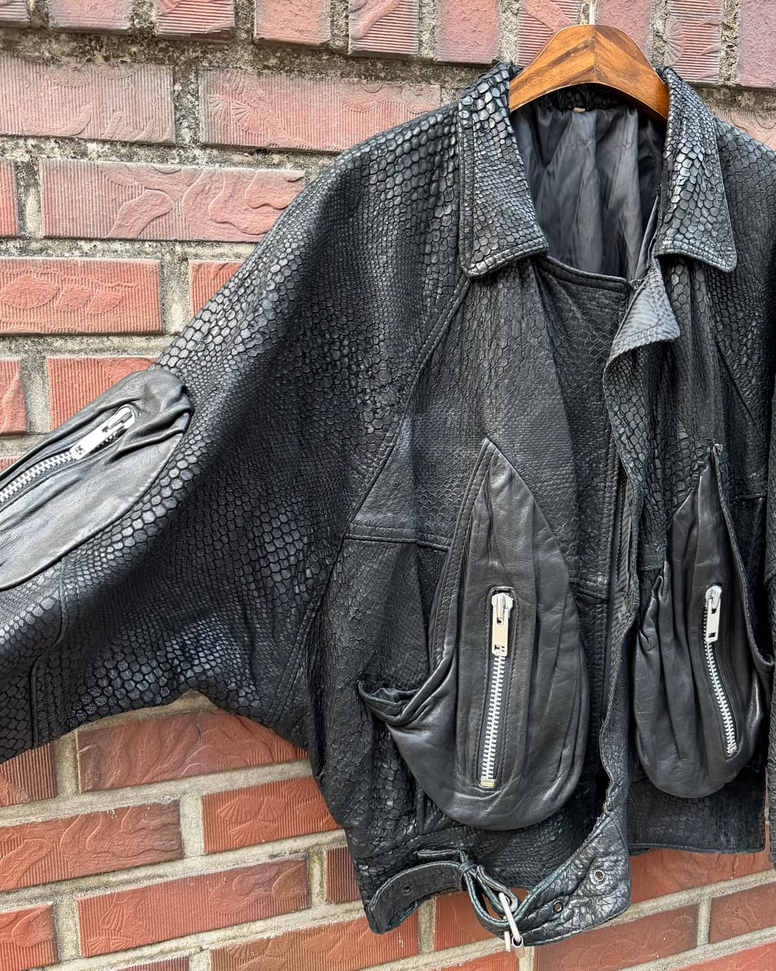 80s UK 빈티지 3D 포켓 레더 봄버 상품이미지2