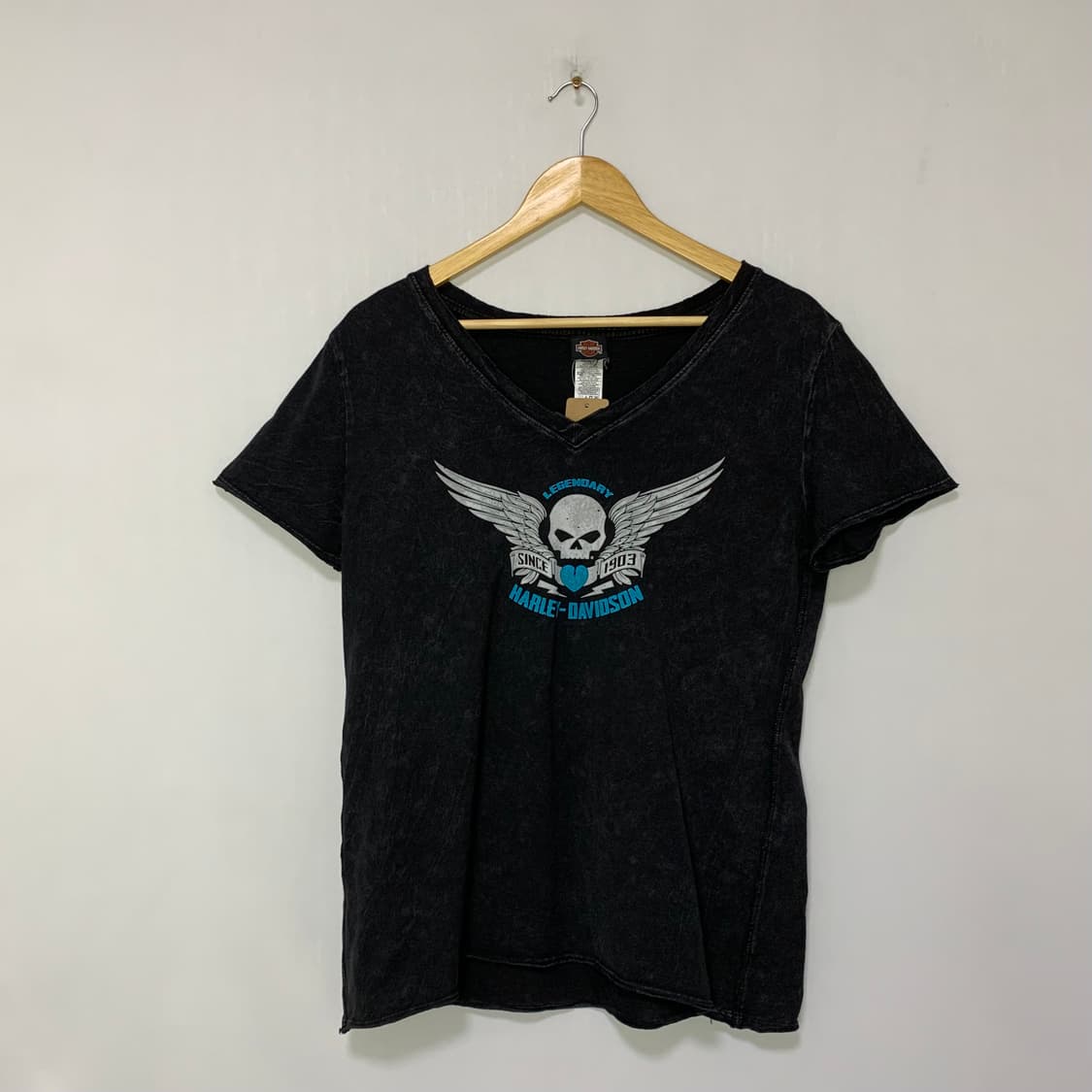할리데이비슨 빈티지 반팔 티셔츠 스컬 프린팅 워싱 차콜 브이넥 L 상품이미지1
