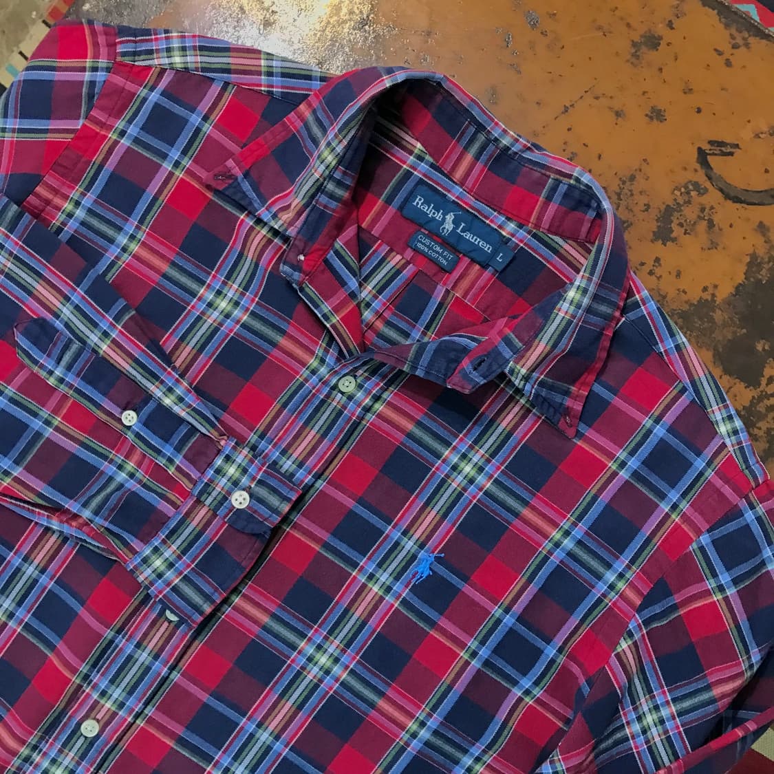 폴로랄프로렌 네이비 레드 마드라스 체크 코튼 셔츠 남성 110 사이즈 상품이미지3