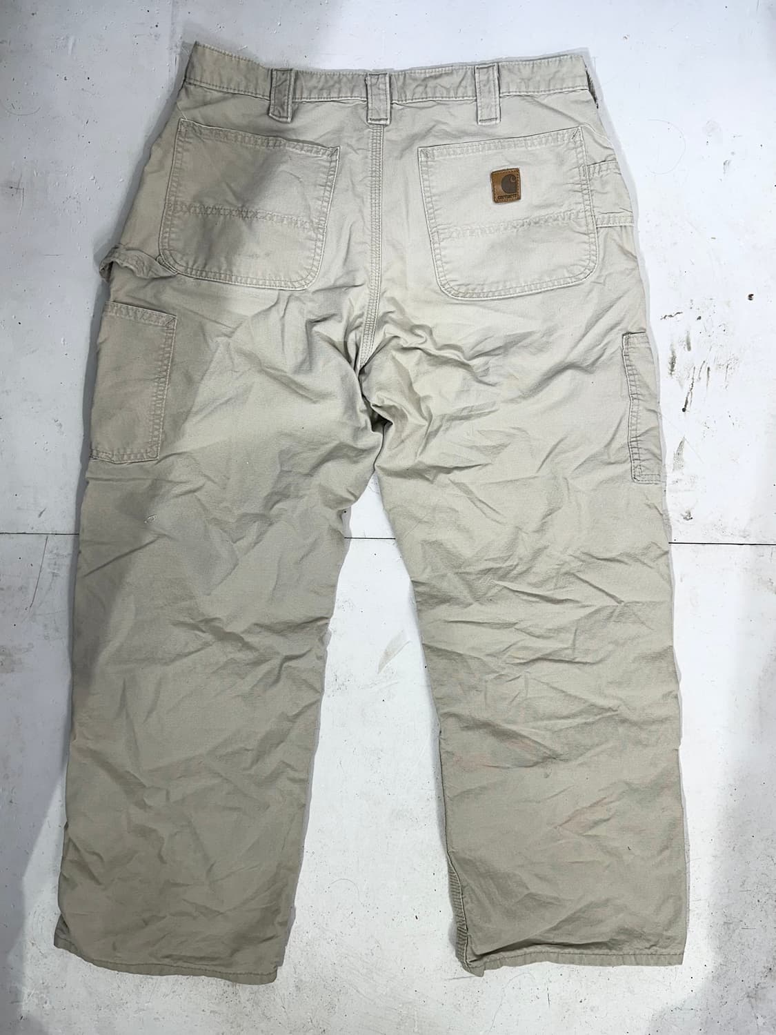 칼하트 b151 베이지 가죽탭 카펜터 와이드 워크 팬츠 바지 34 상품이미지5