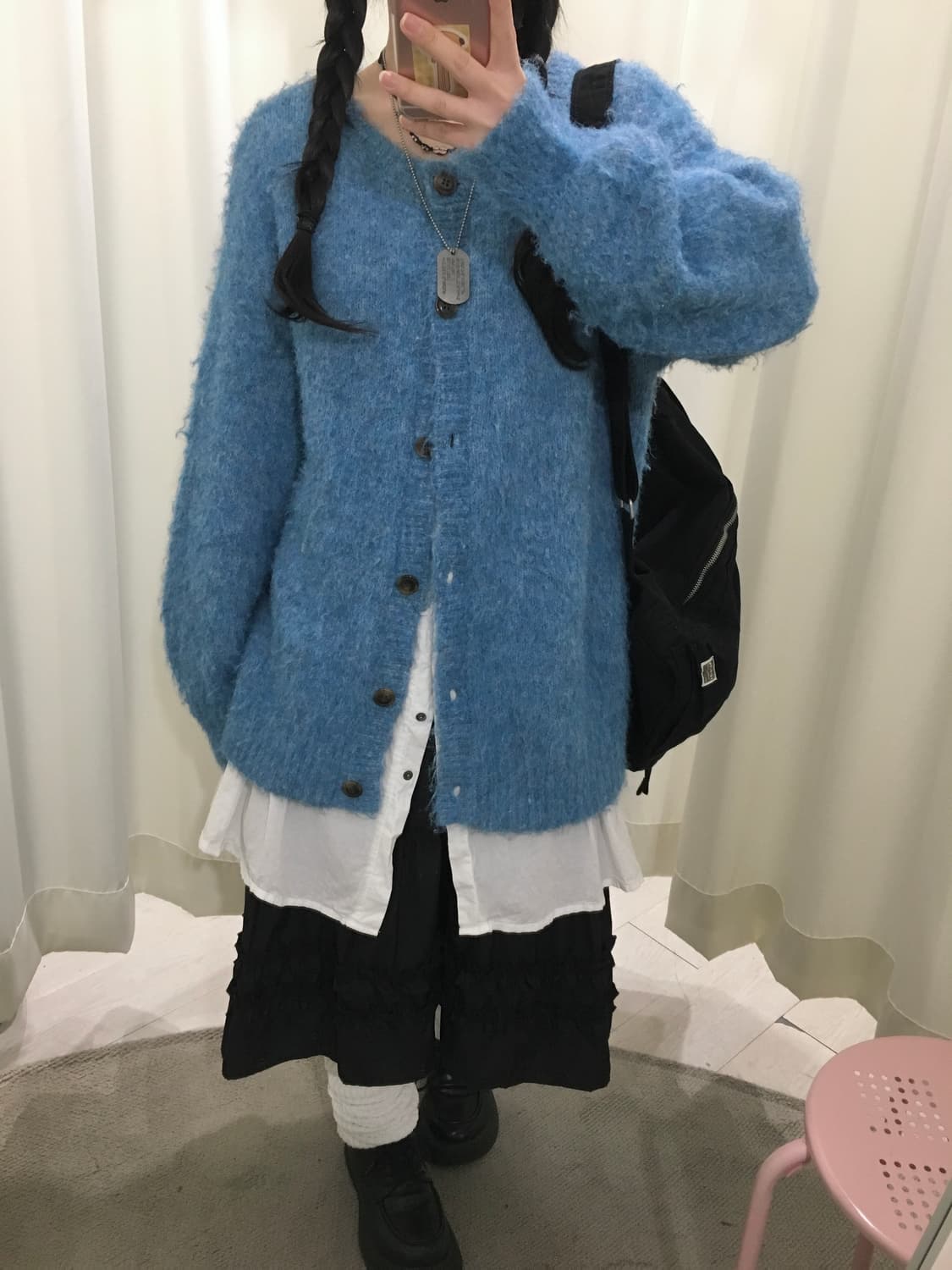 블루 오버핏 부클 가디건 상품이미지6