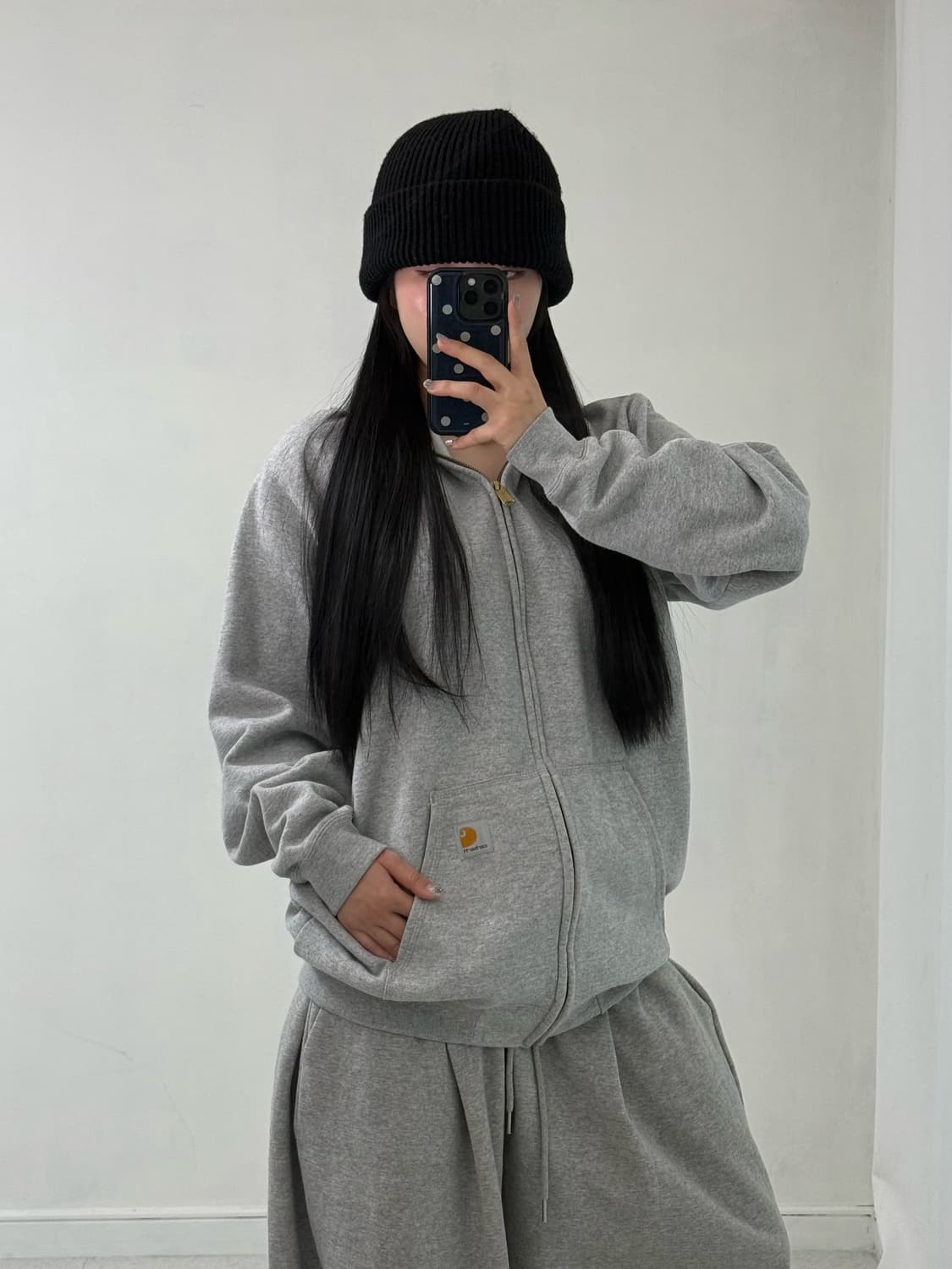 칼하트 그레이 기모 후드집업 상품이미지2