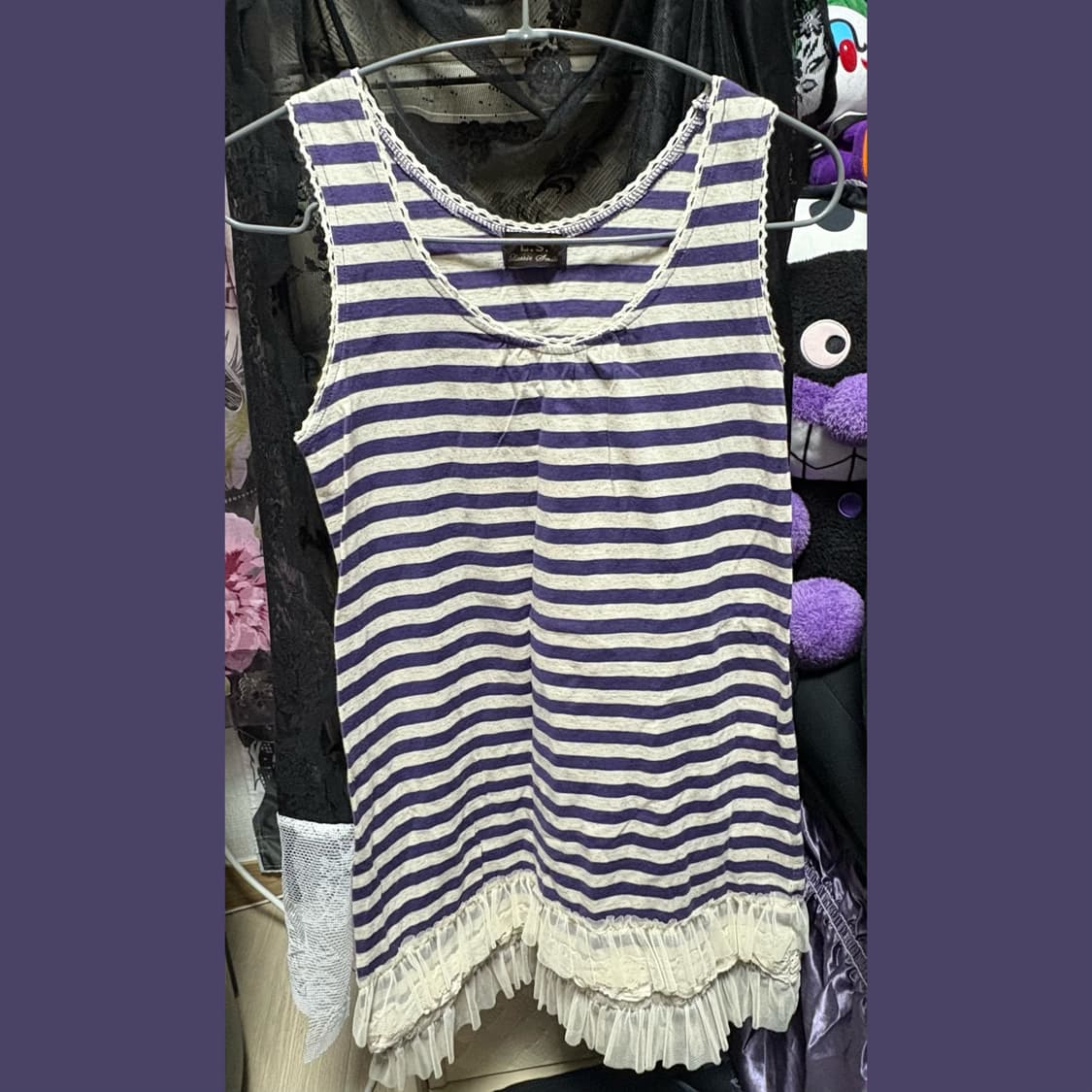 보라 스트라이프 레이스 슬리브리스 나시 모리걸 갸루 상품이미지1