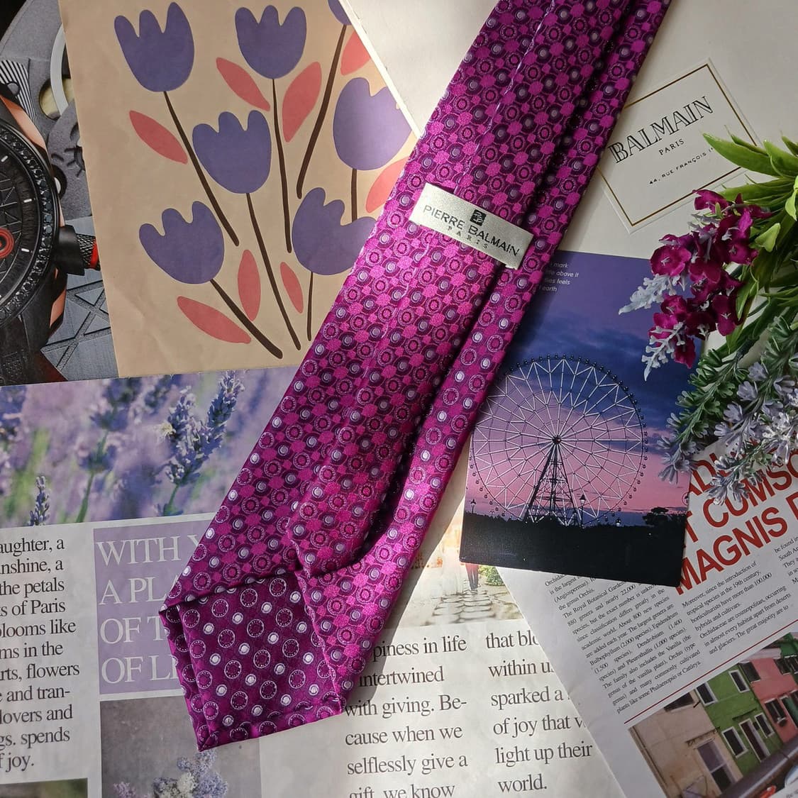 피에르 발망 실크 퍼플 기하 패턴 넥타이 9.3cm A+등급 A19703 상품이미지6
