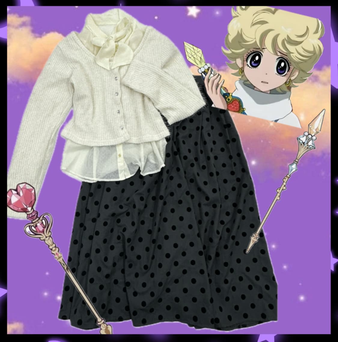 🤍슈슈룬 바닐라깔 도트 코디세트🤍 블라우스 앙고라 롱스커트 지뢰계 상품이미지1