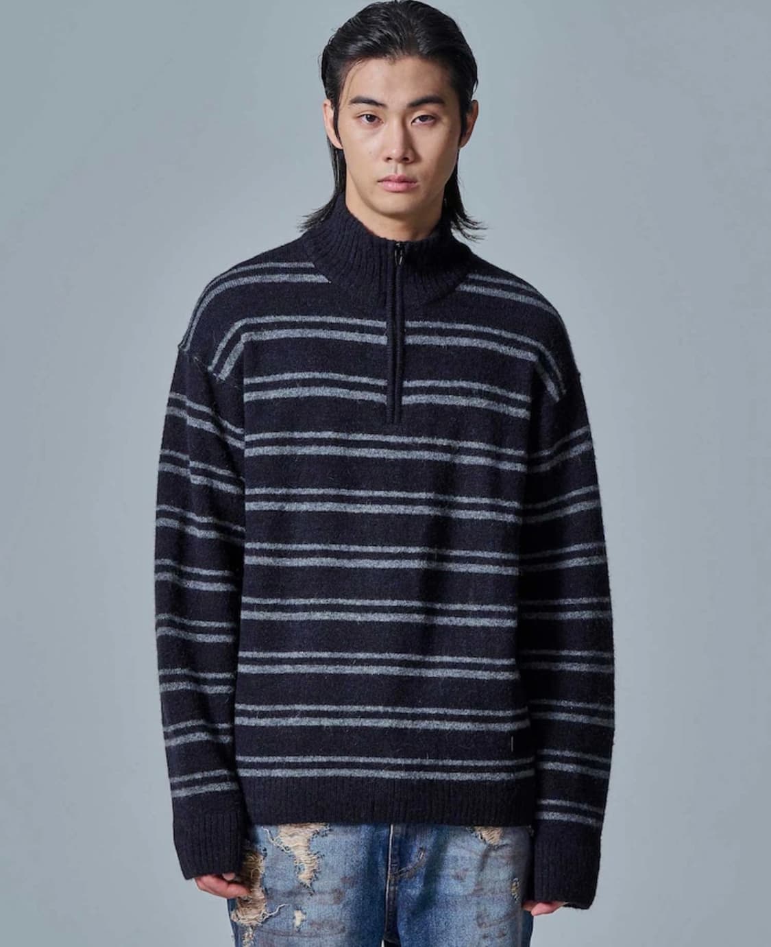 준지 스트라이프 니트 반집업 S 상품이미지1