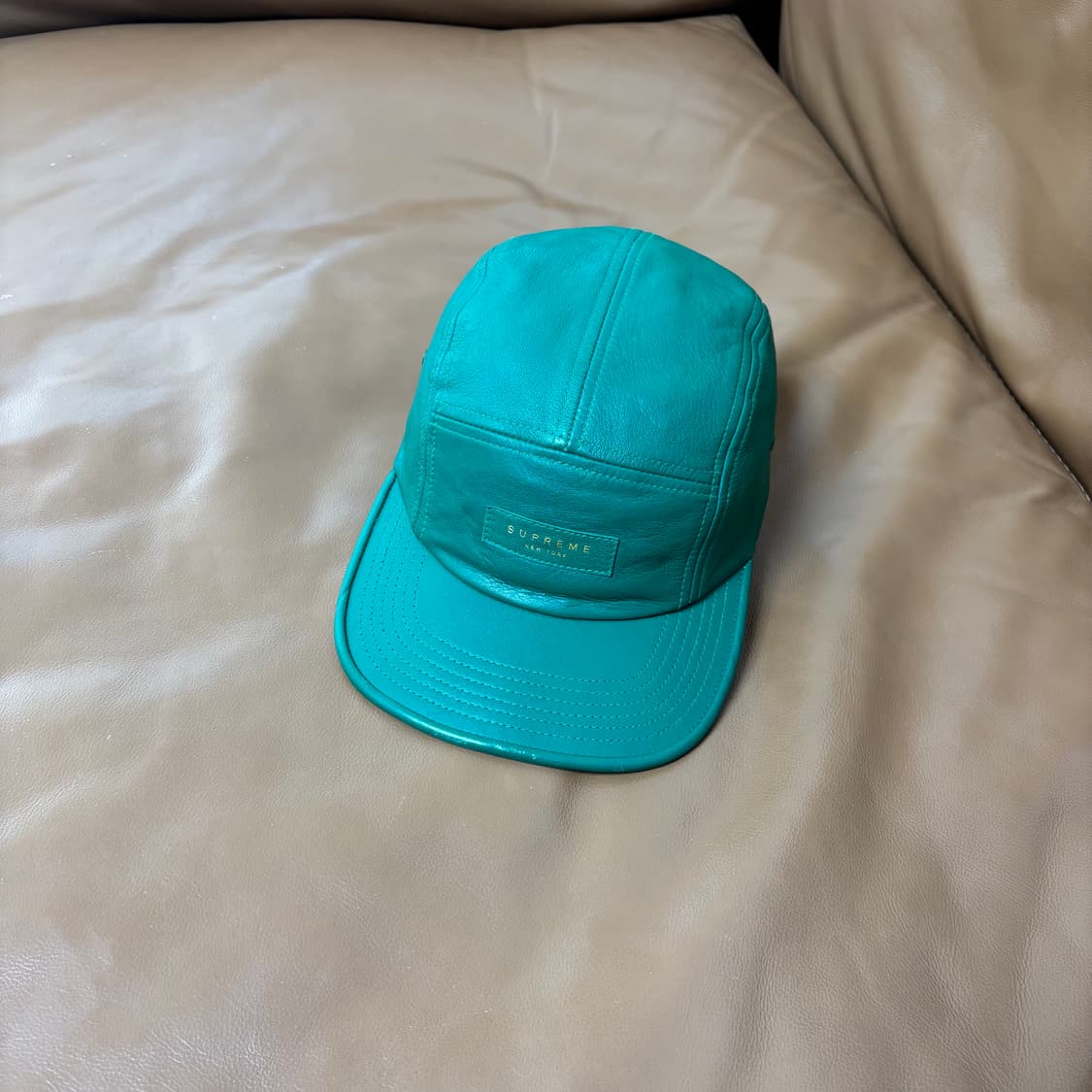 슈프림 캠프캡 모자 박스로고 레더 그린 상품이미지1