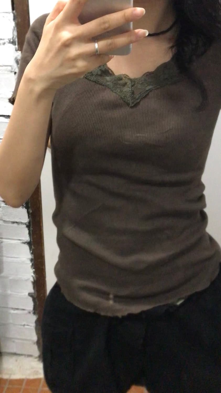 카키브라운 레이스 티 상품이미지2