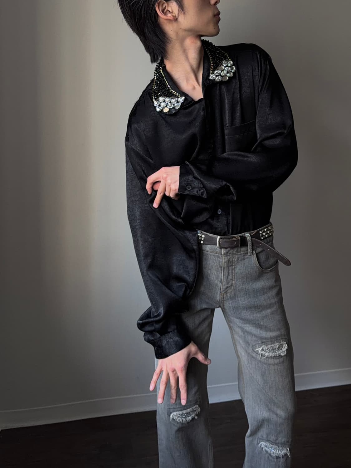 e rin ai e 비즈 디테일 & 실크 셔츠 상품이미지4