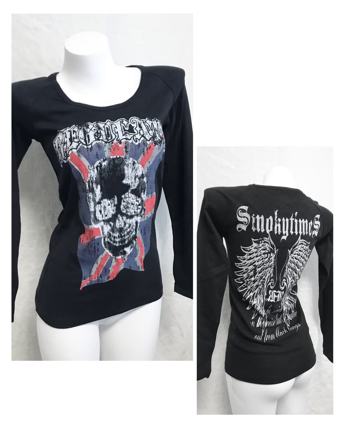 빈티지 펑크 유니언잭 해골 스터드 롱슬리브 탑 상품이미지1