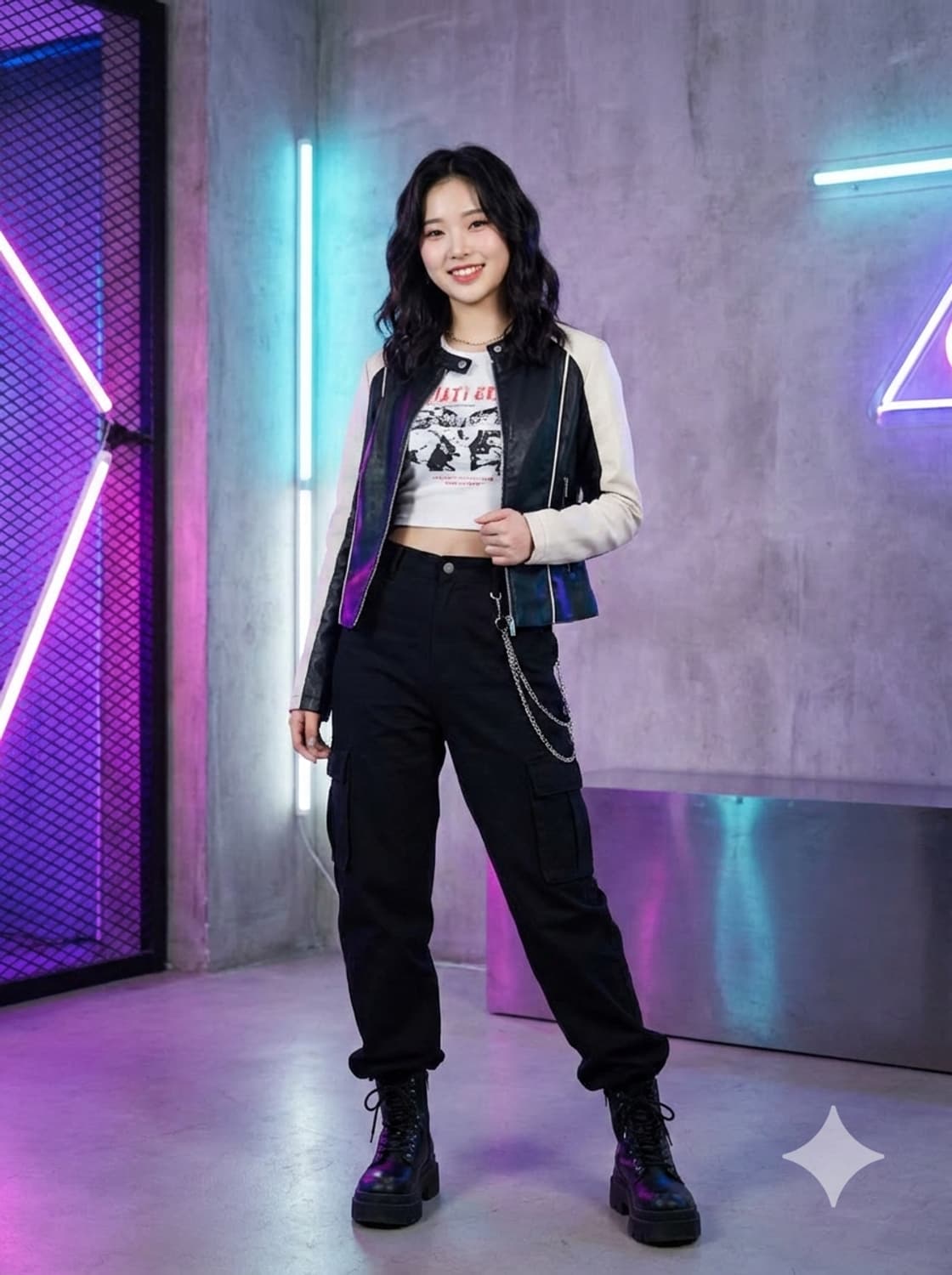 LAFUDGE OUR WOMAN 투톤 리얼레더 라이더 자켓 상품이미지1