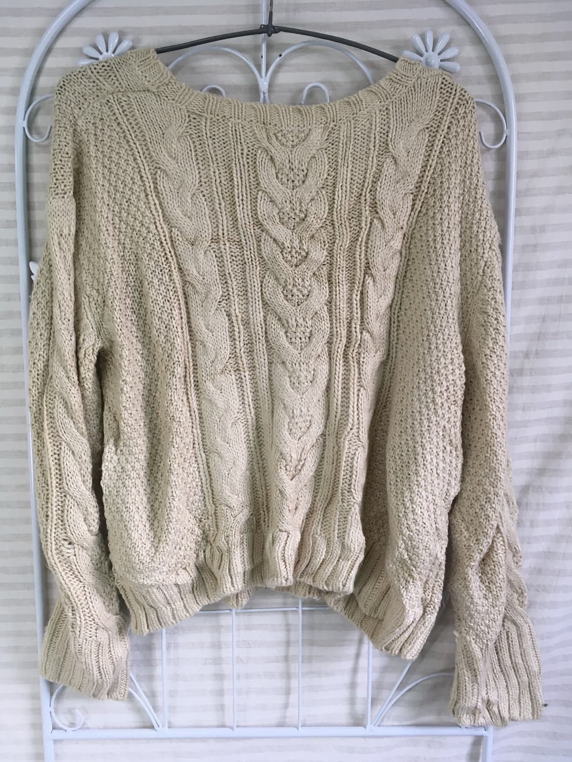 빈티지 아이보리 폼폼이 꽈배기 니트 y2k 스트릿 갸루 펑키 일본빈티지 상품이미지2