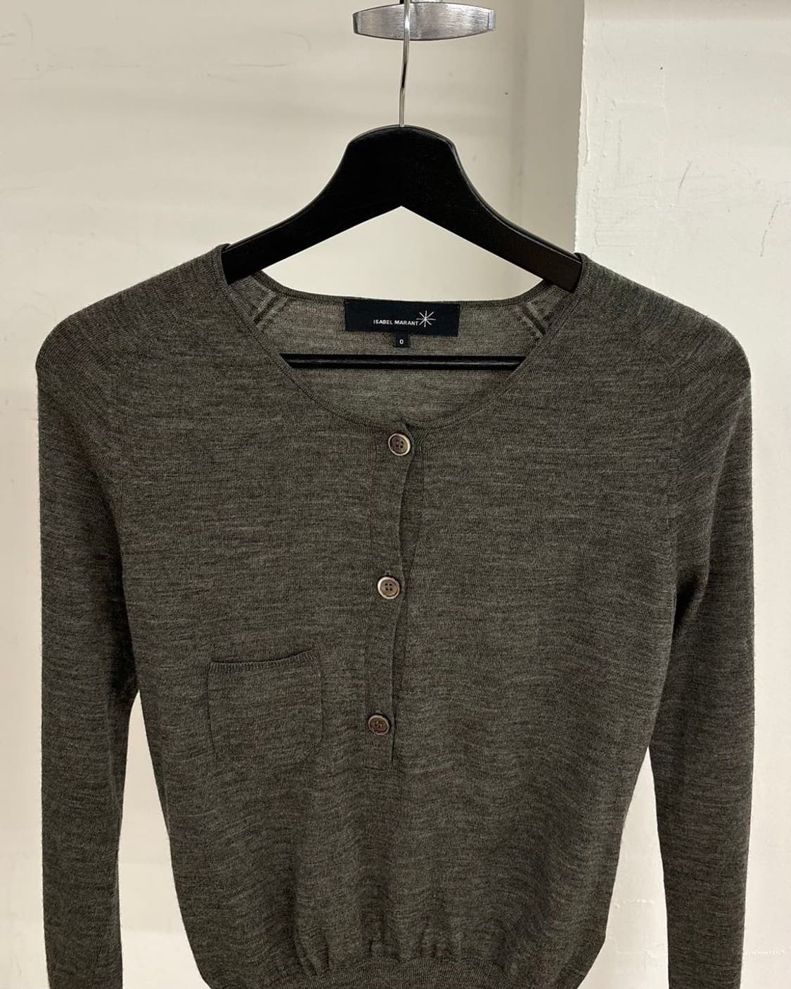 이자벨 마랑 카키 그레이 크루넥 버튼업 울 가디건 상품이미지2