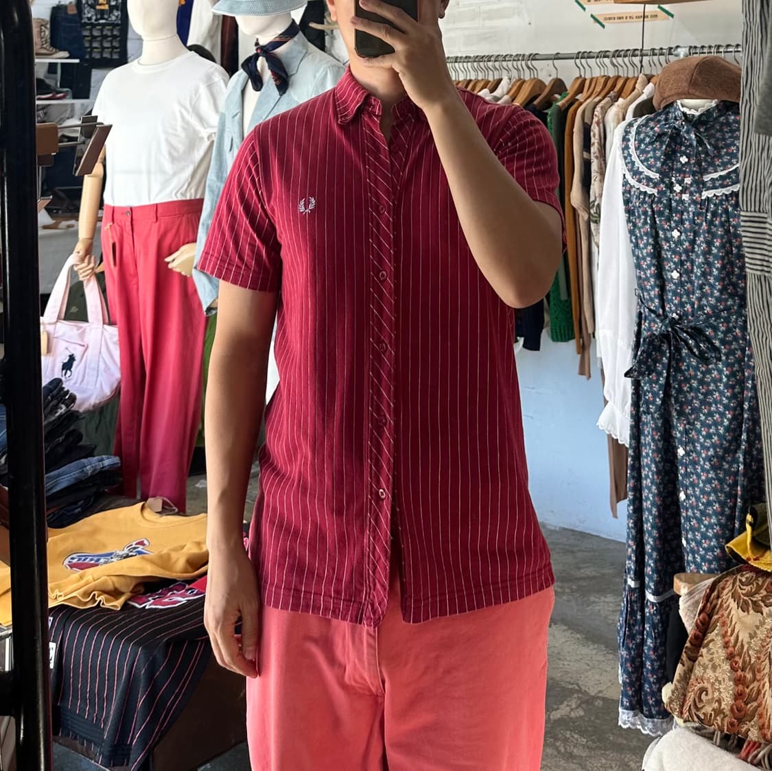 (착용컷) FRED PERRY 스트라이프 반팔 셔츠 (남성용 98) 상품이미지3