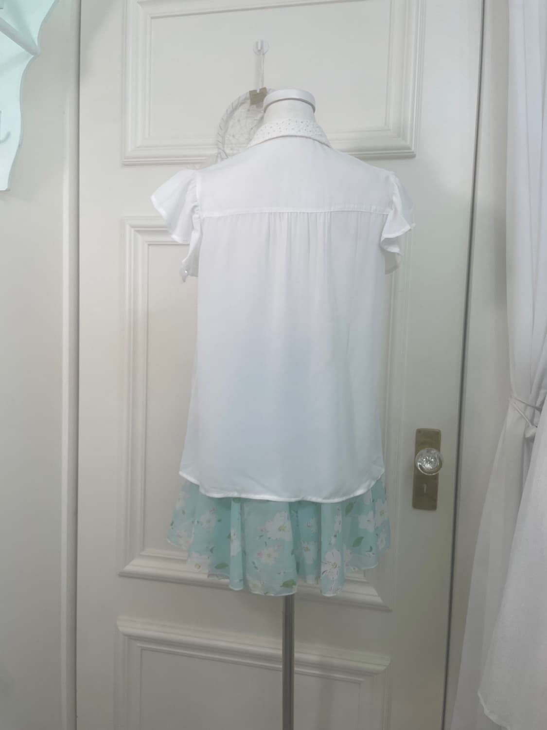 mint white flower banding midi skirt 상품이미지8