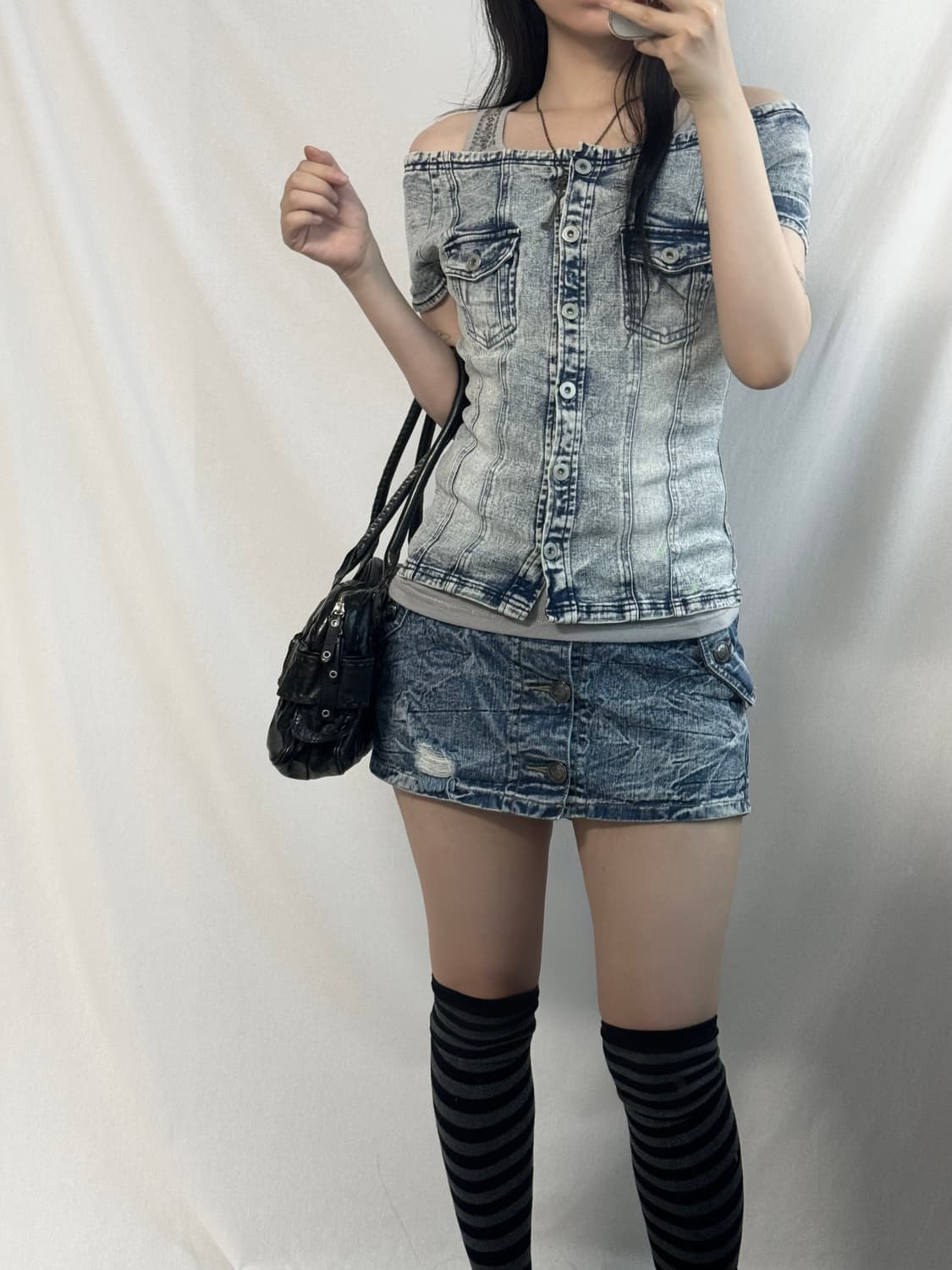 워싱 데님 포켓 스커트팬츠 상품이미지4