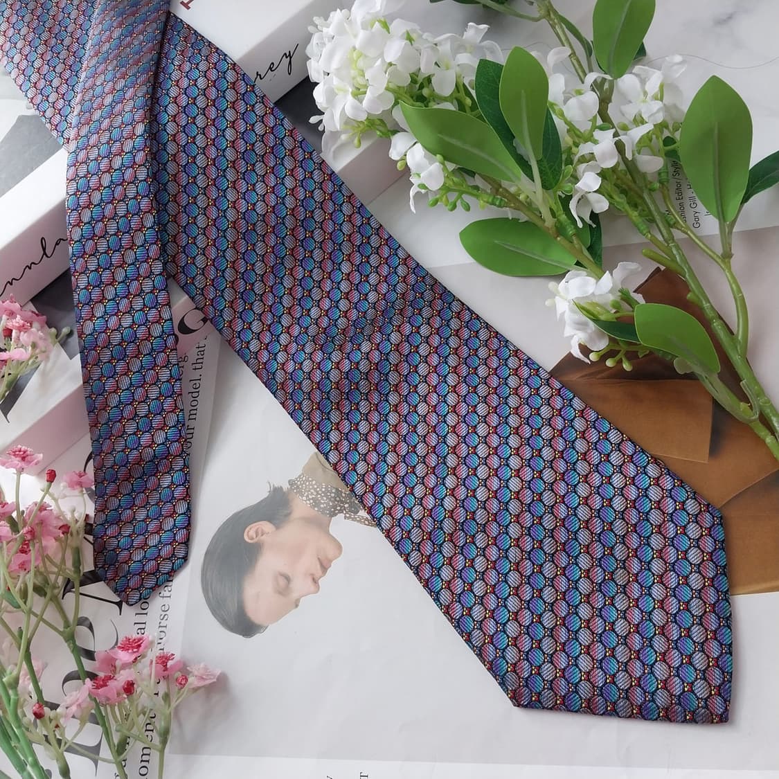 미쏘니 실크 블루 멀티 패턴 넥타이 9.6cm A등급 K2123
 상품이미지2