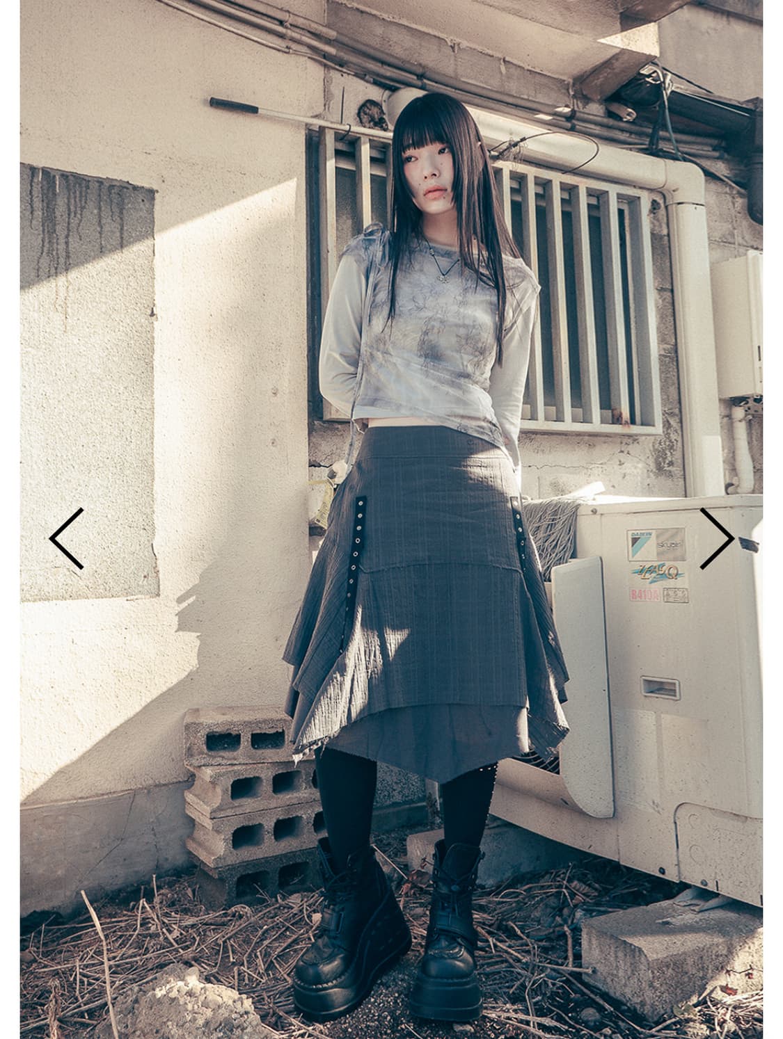 Strap layered midi skirt (Charcoal) 상품이미지3