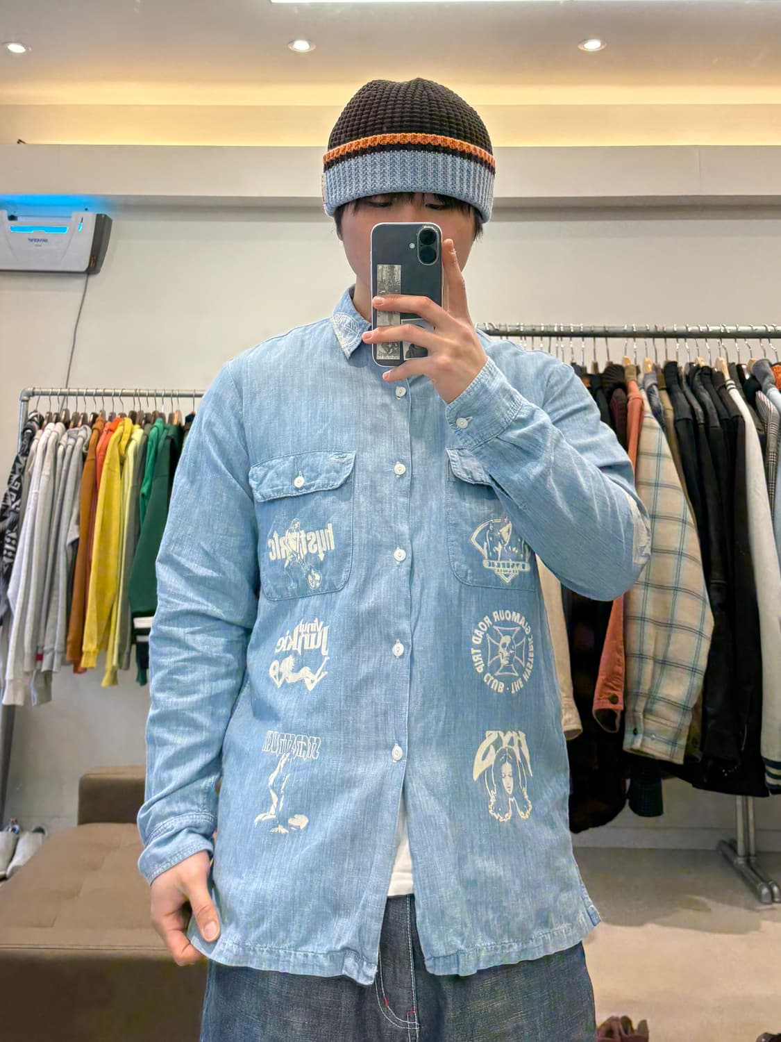 히스테릭 글래머 프린팅 샴브레이 데님 셔츠 상품이미지7