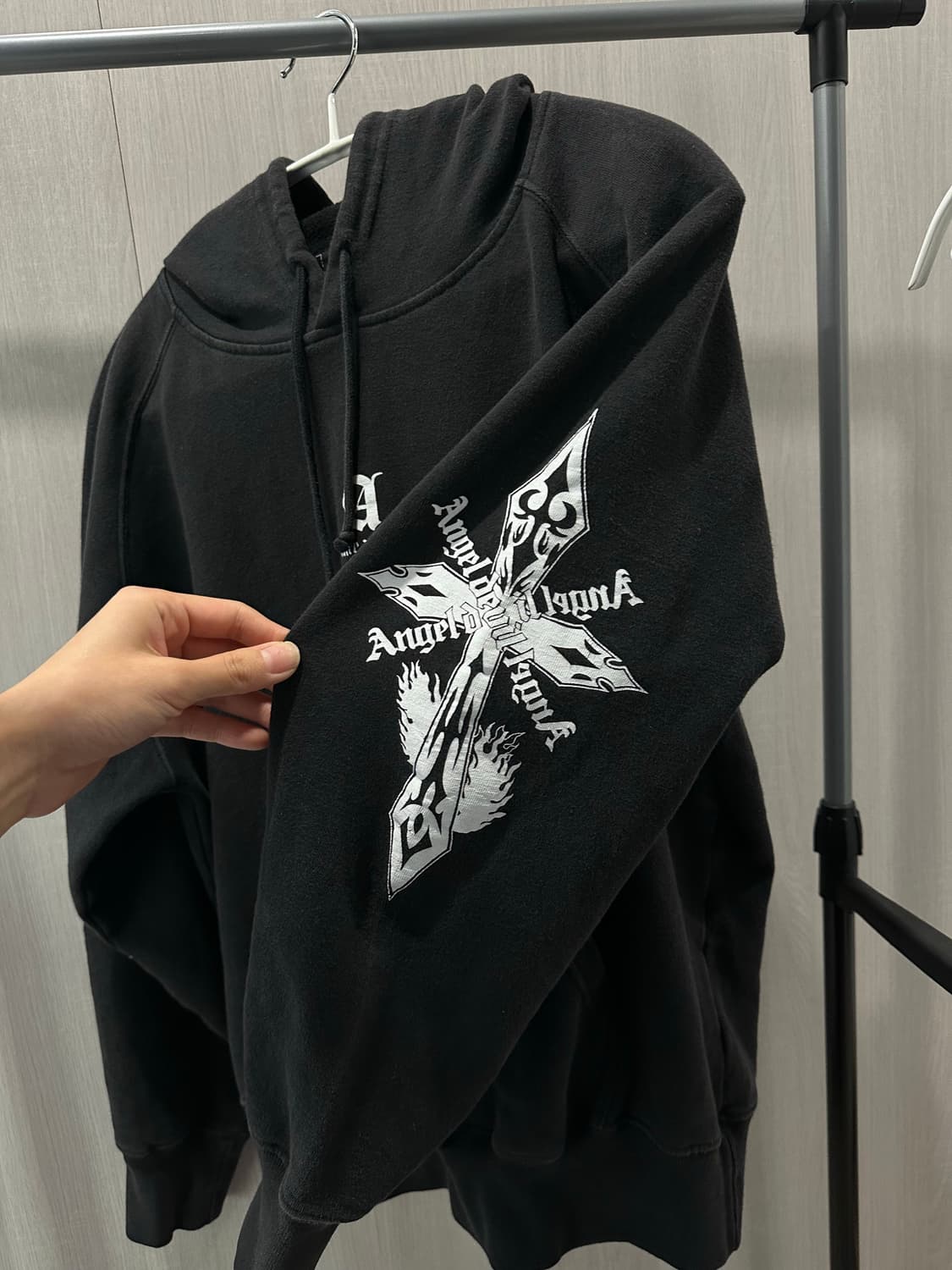 Angel Devil 빈티지 크로스 십자가 후드티 상품이미지3