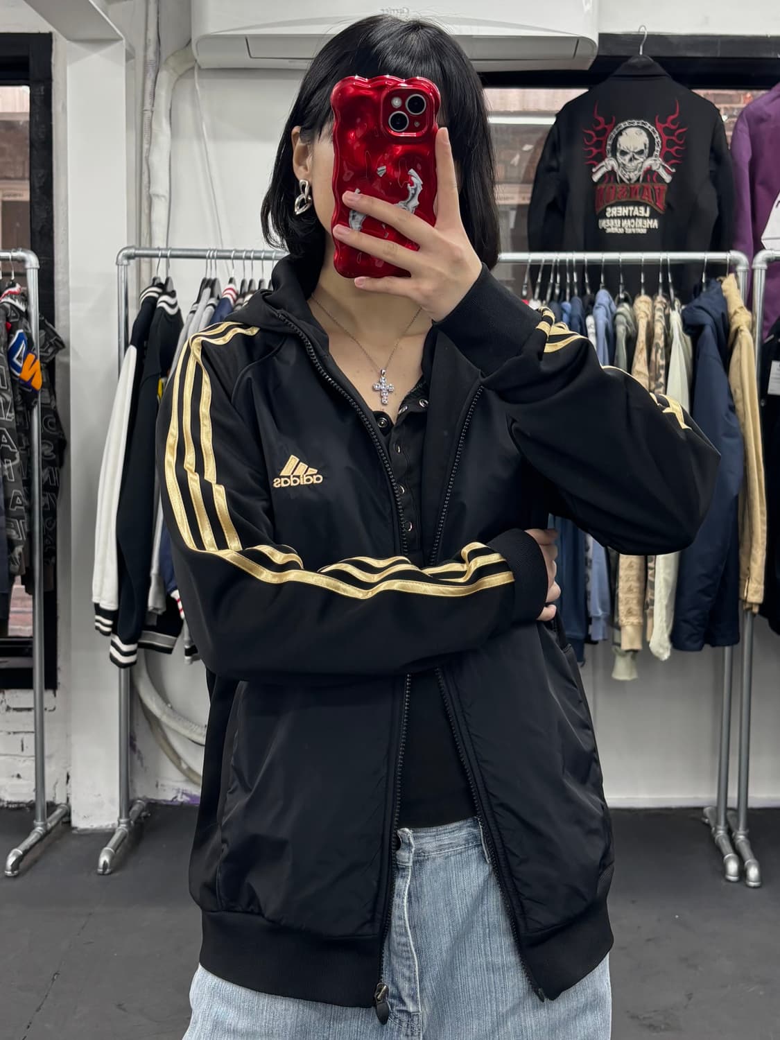 아디다스 블랙 골드 나일론 후드 집업 상품이미지1