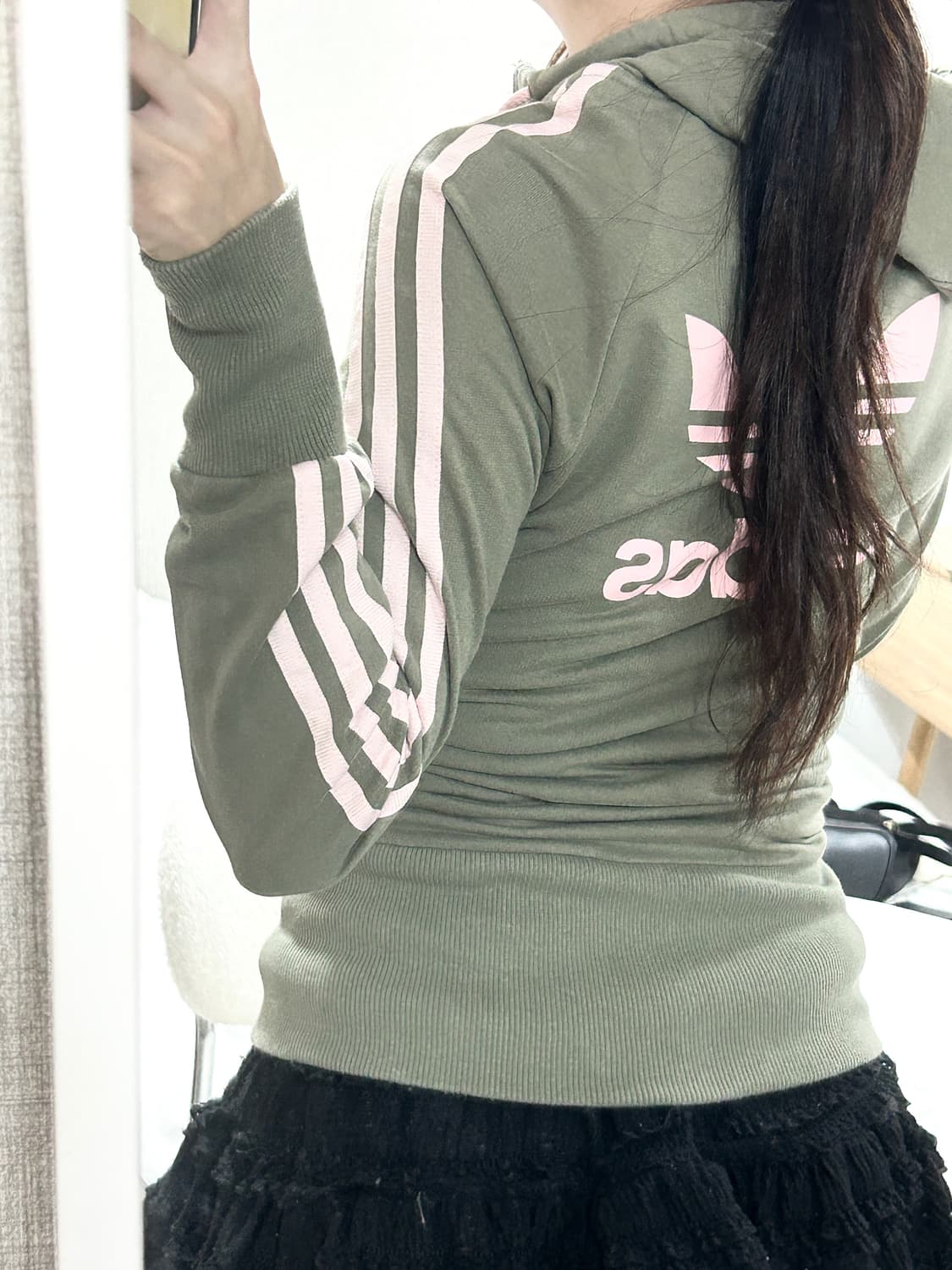 아디다스 빅로고 카키 핑크삼선 후드집업 상품이미지5