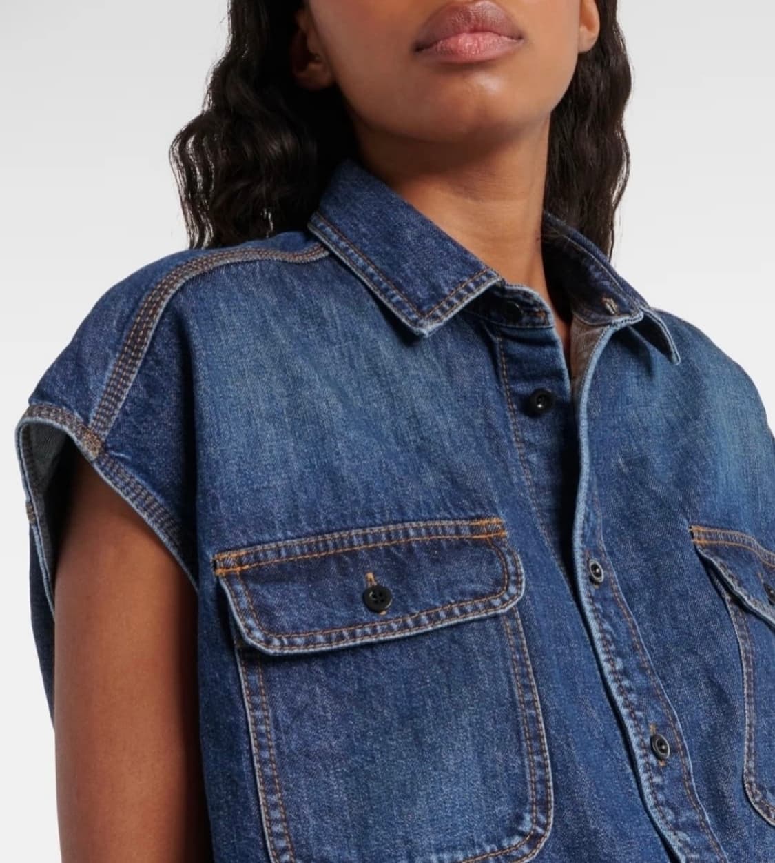 사카이 sacai 스트링 햄 데님 슬리브리스 셔츠 상품이미지2