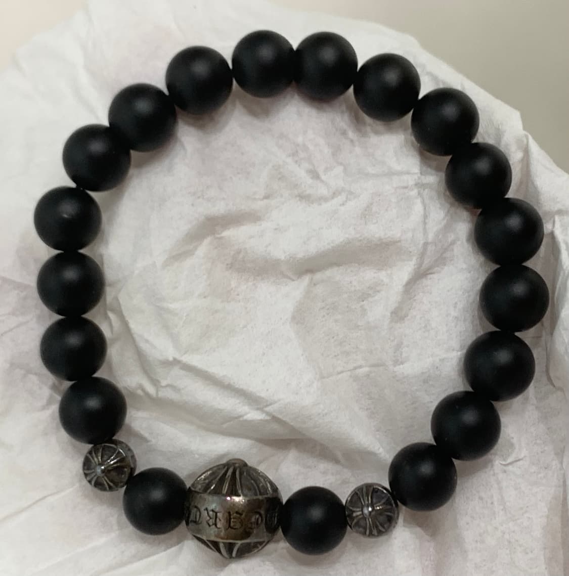 [8mm]크롬하츠 3볼 비즈 팔찌 블랙 실버 상품이미지4