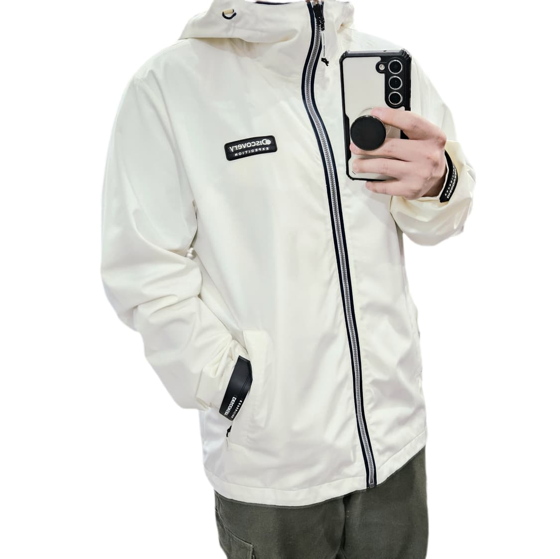 100 디스커버리 후드 화이트 바람막이 상품이미지1