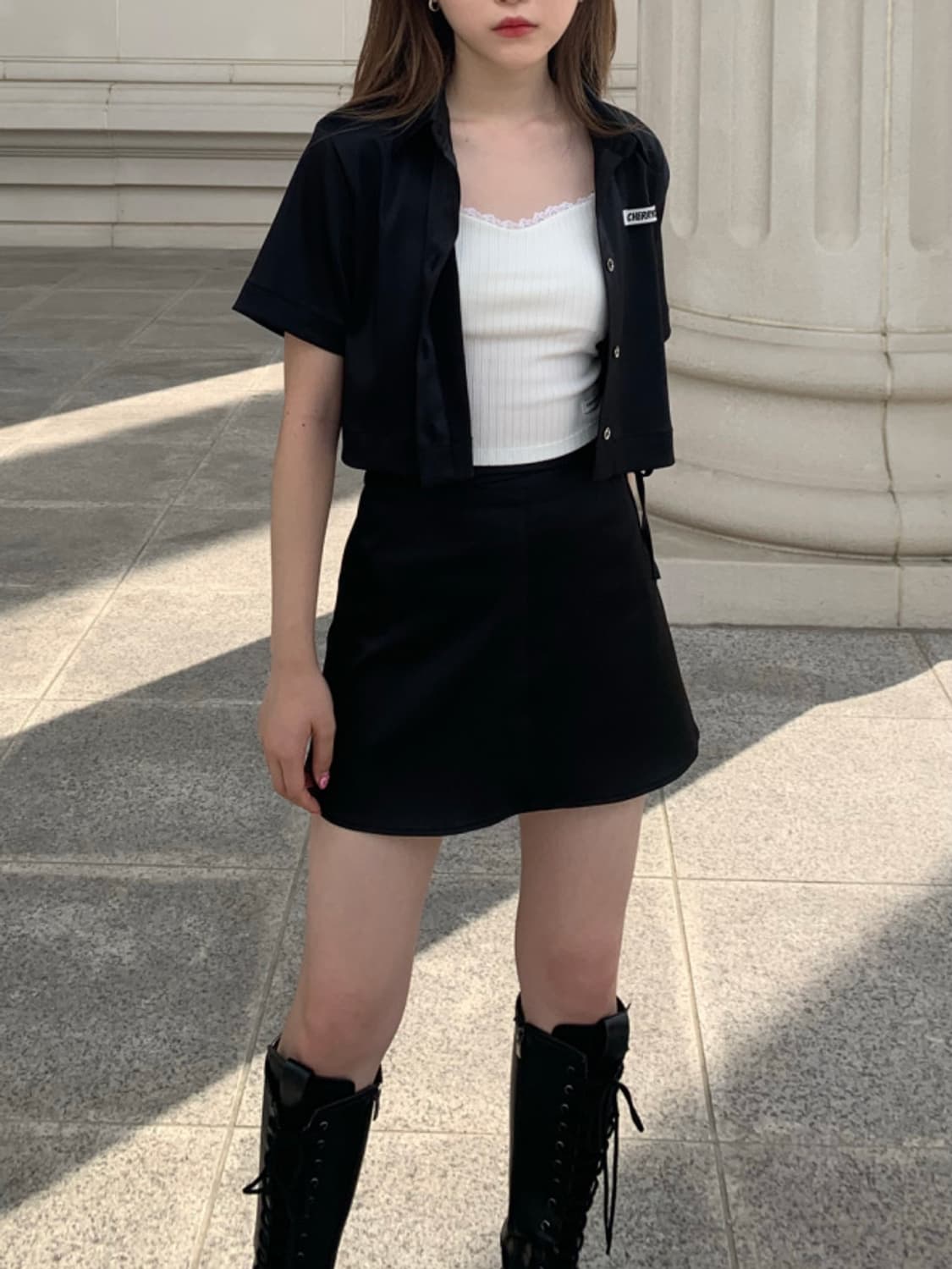 라뇨 체리퀴리 새틴 미니 스커트 상품이미지4