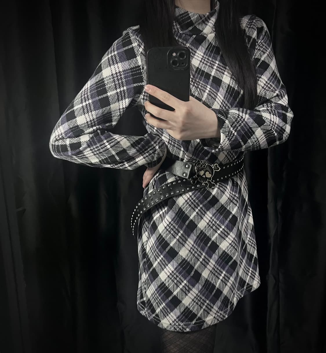 펑크 보라체크 원피스 y2k 상품이미지1