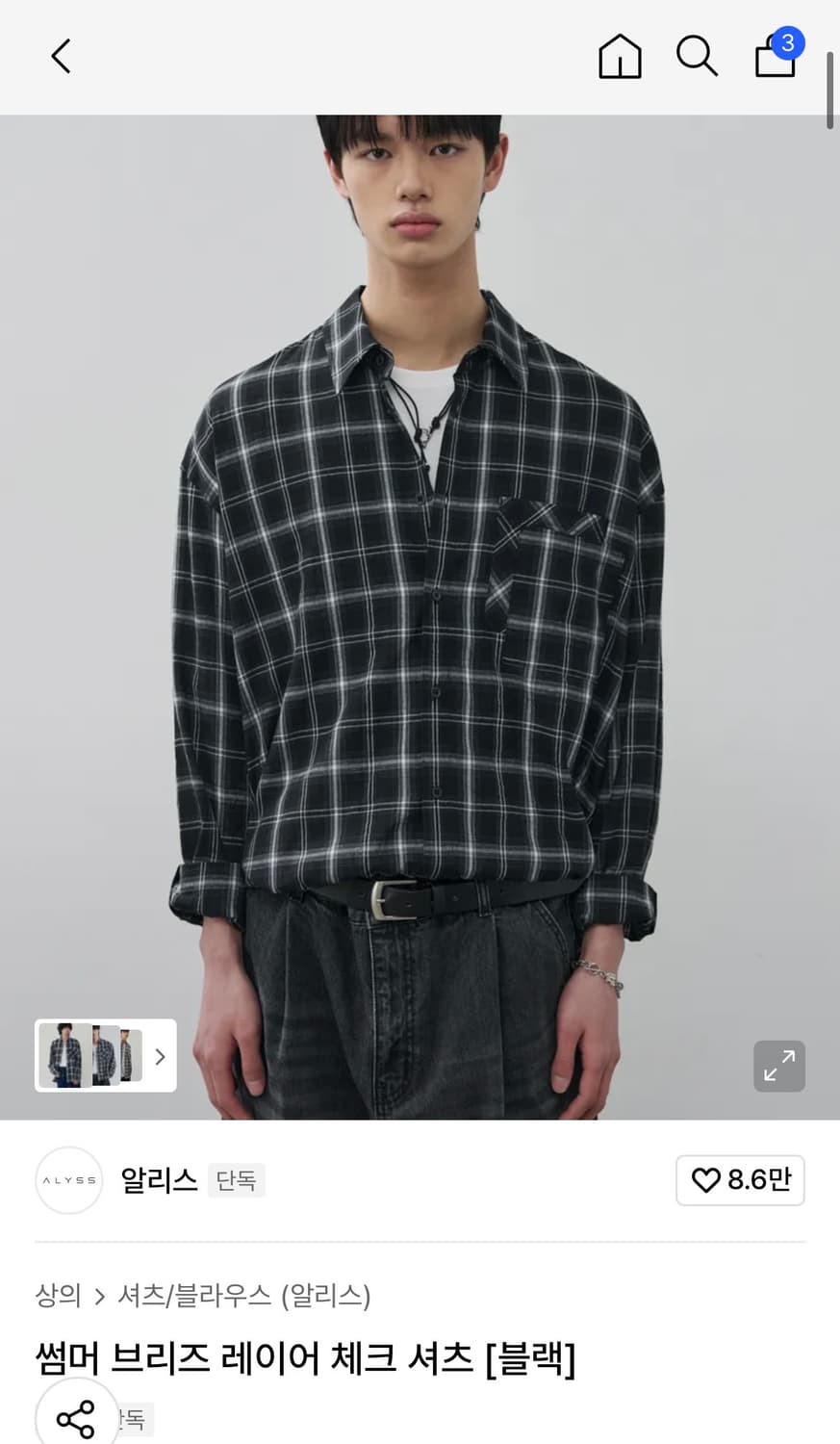 (새상품)(L) 알리스 썸머 브리즈 레이어 체크 셔츠 [블랙] 판매 상품이미지1