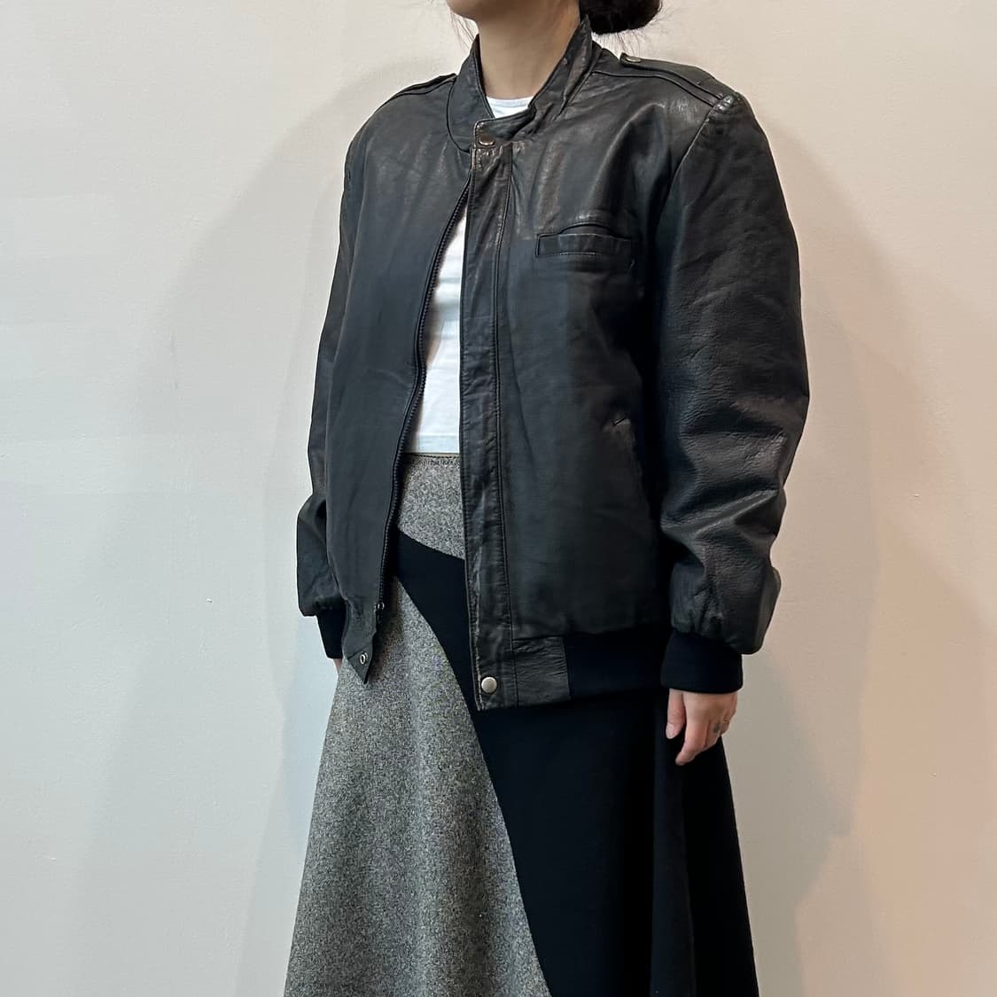 블랙 봄버 레더 자켓 상품이미지3