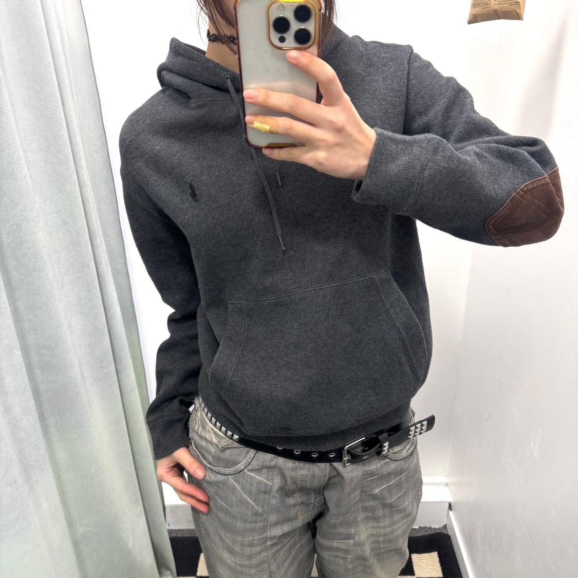 폴로 차콜 암패치 후드티 상품이미지1