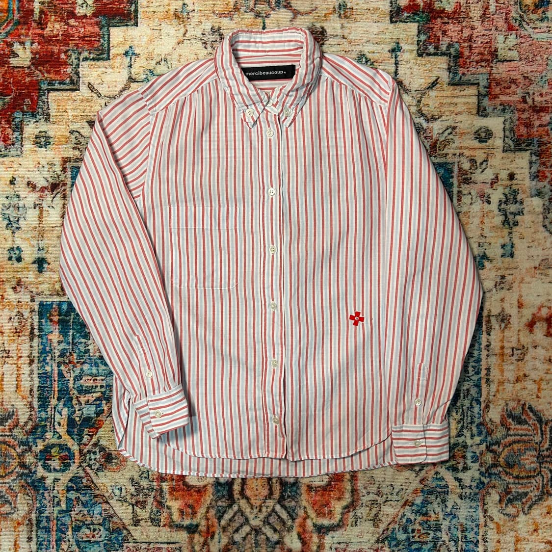 [M] 메르시보꾸 자수로고 스트라이프 셔츠 상품이미지1