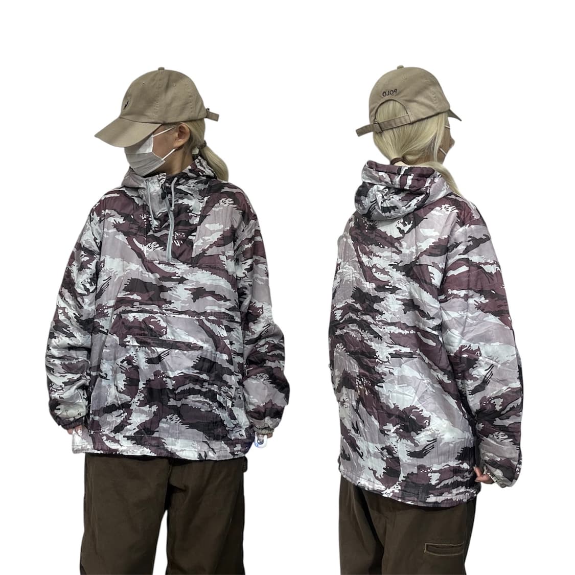 일본 빈티지 카모 후드 바람막이 아노락 점퍼 트랙 자켓 L 상품이미지1