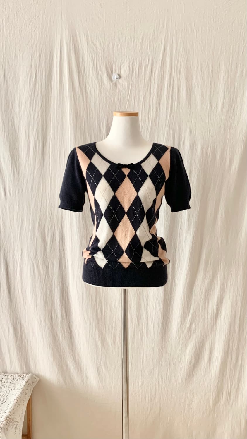 아가일 리본 퍼프 반팔 니트 상품이미지4