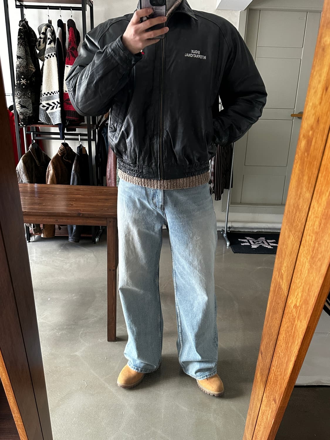 워크웨어 로고 레더 바시티 자켓  상품이미지7