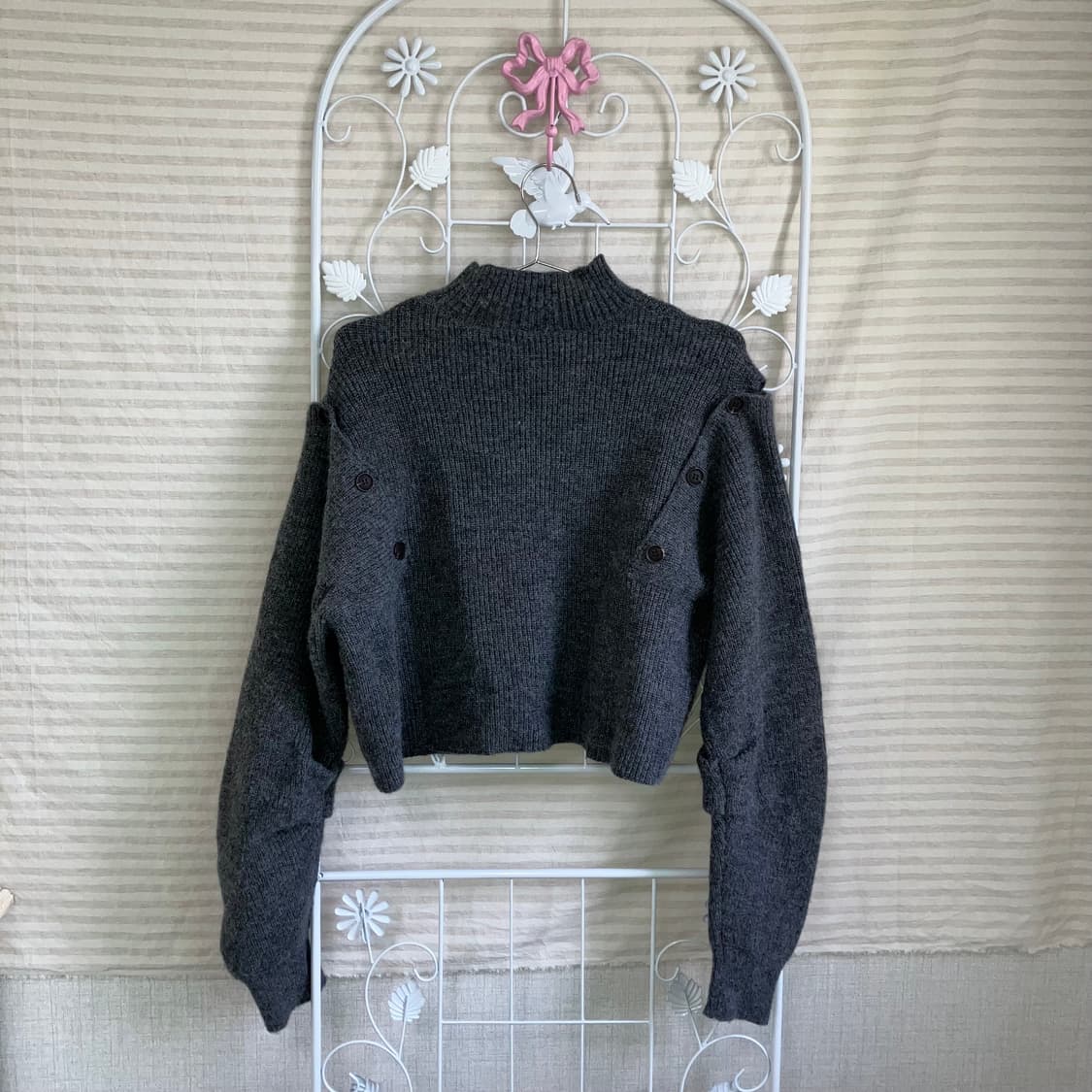 jpn vintage 차콜 버튼 크롭 니트 y2k 스트릿 갸루 펑키   상품이미지2